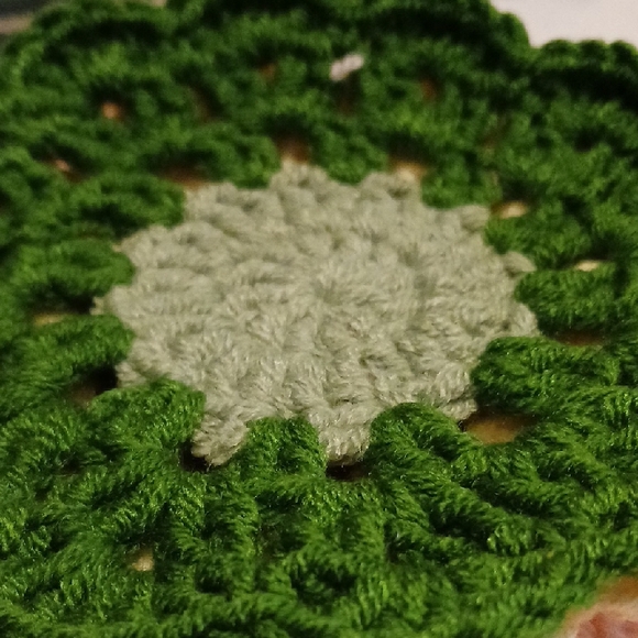 Handmade Crochet Flower Coasters Set - Green, Pink, Yellow, Brown - Picture 9 of 9
